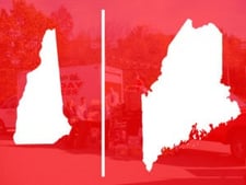 Map-themed graphic showing expansion into Maine, with Jewett Construction hiring Tom MacKenzie as Estimator / Project Manager.
