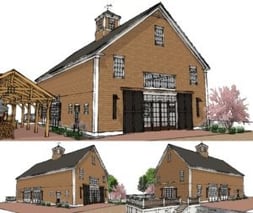 Illustration of a reconstructed historic building at the Preserve at Chocorua following fire damage.