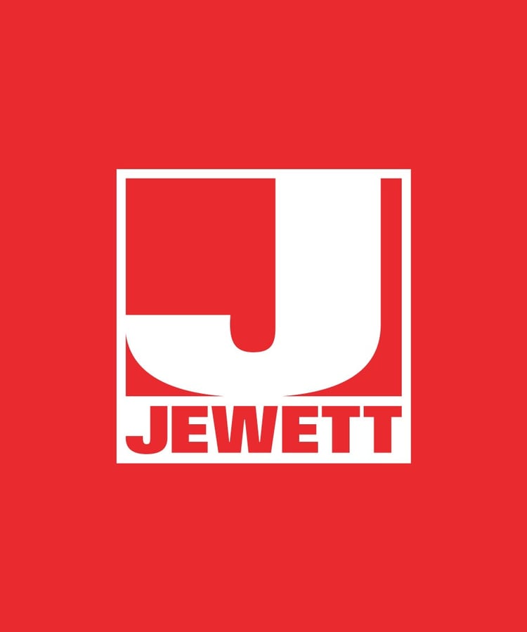 Jewett Construction logo in white on a red background.